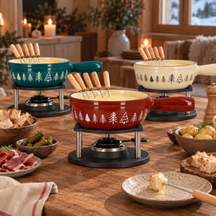 Fondue montagne 1.9l en fonte crème et brique avec 6 fourchettes