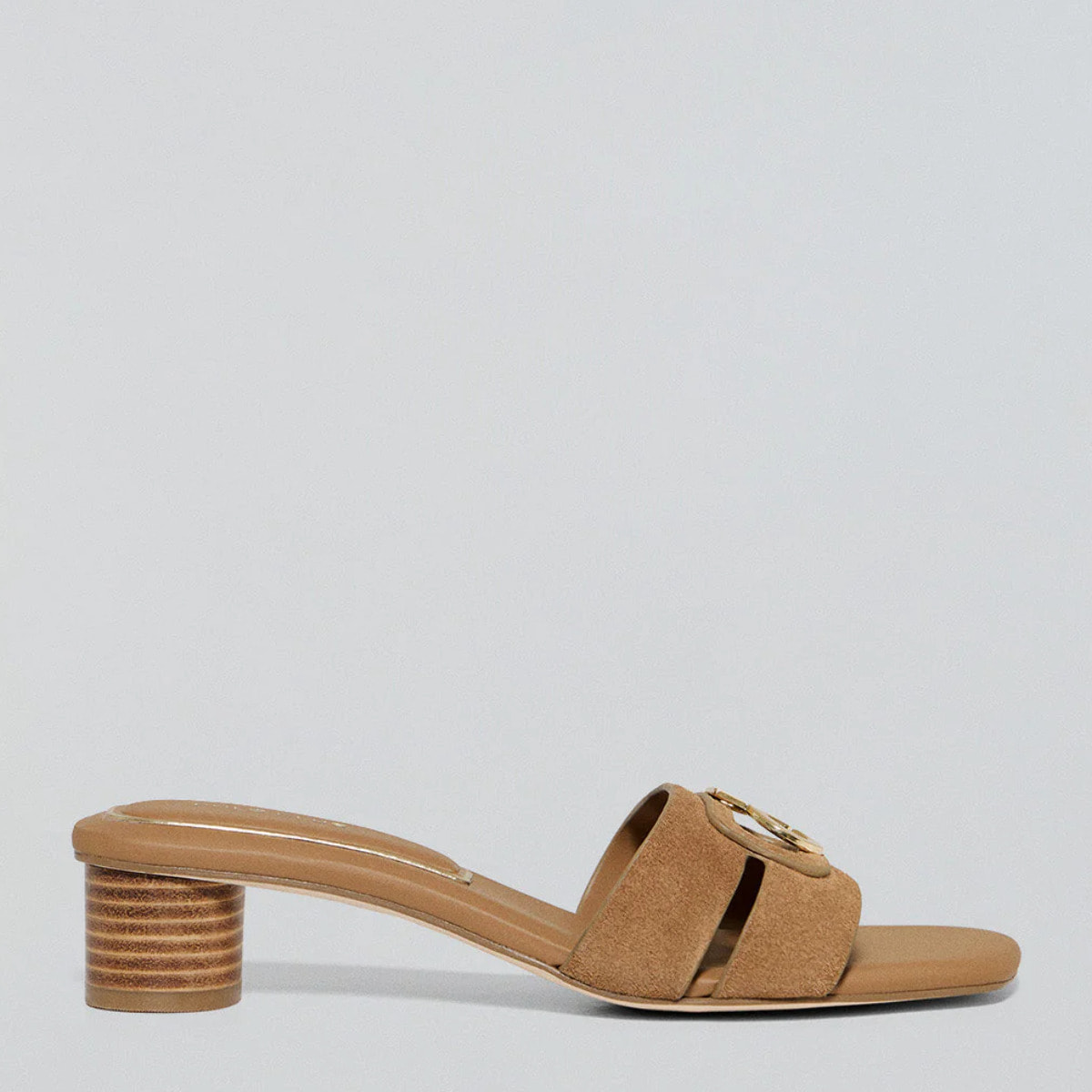 Mules con tacco alto Giorgia cammello con dettagli metallici