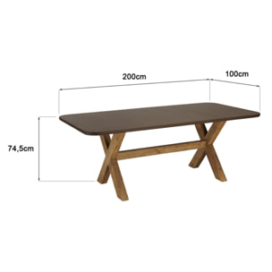 NESTOR - Table à manger 200x100cm effet béton marron pied en bois d'acacia