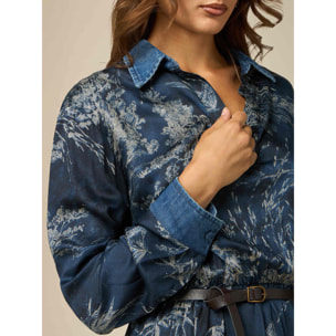 Oltre - Vestito fantasia con dettagli in denim - Blu