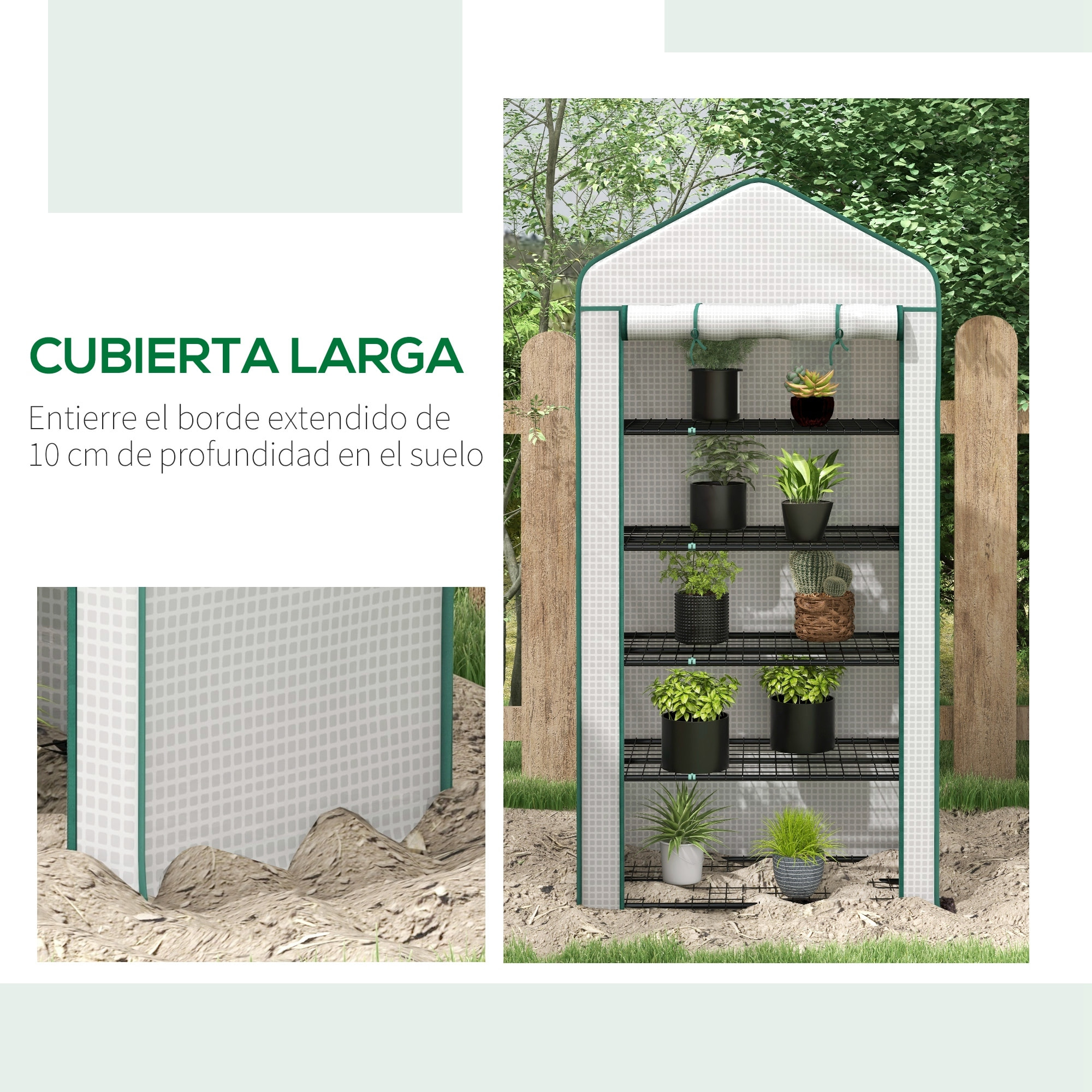 Invernadero de Jardín de 5 Niveles Invernadero Pequeño Exterior con Puerta Enrollable con Cremallera Anti-UV Diseño Ensanchado y Estantes para Cultivo de Plantas Flores 90x49x193 cm Blanco