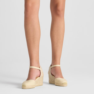 Alpargata de cuña 6 cm en lona de algodón con talonera trenzada y pulsera al tobillo