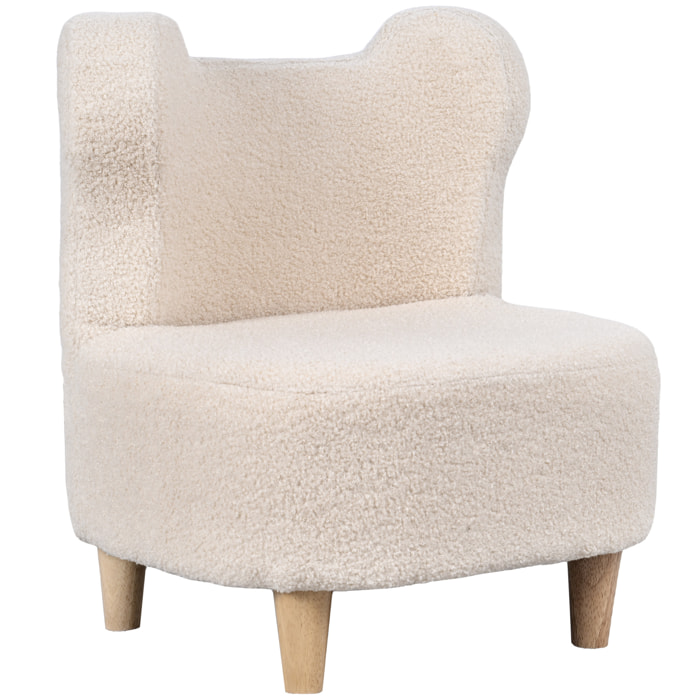 Fauteuil enfant design scandinave nuage - piètement bois clair tissu polaire beige