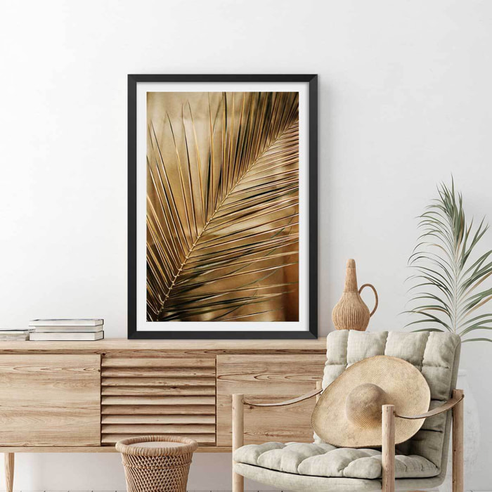 Affiche deco golden palm Affiche + cadre en bois - Noir