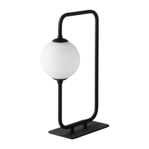 Lampada da tavolo NEUTRON in metallo nero con diffusore in vetro bianco