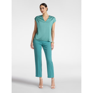 Elena Mirò - Blusa de satén con escote en V - Green Water