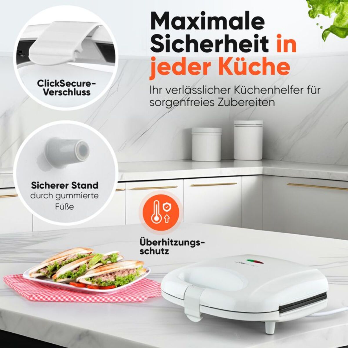 Appareil à Sandwich / Croque-monsieur Blanc Clatronic ST3813-Blanc