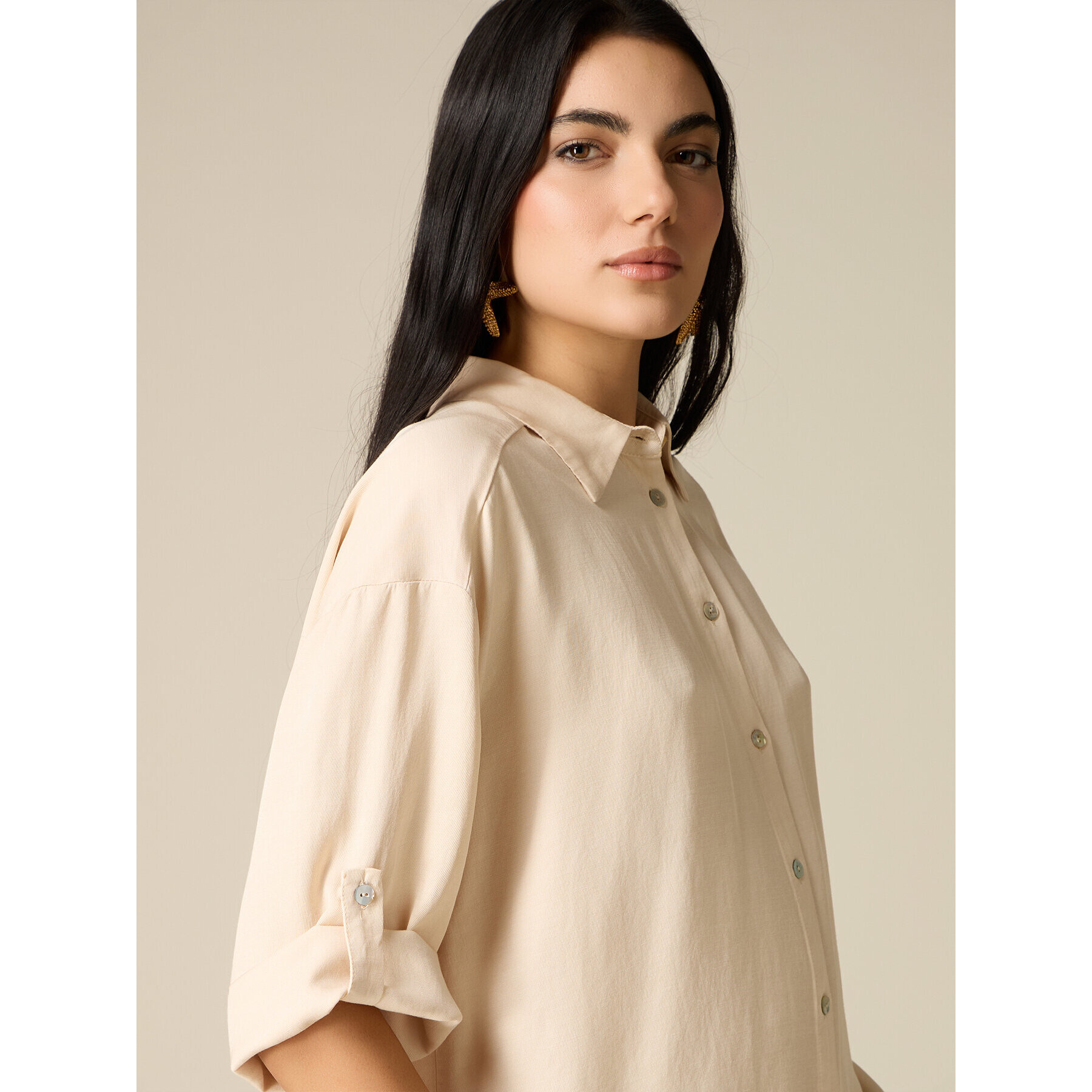 Oltre - Camicia fluida misto viscosa - Beige