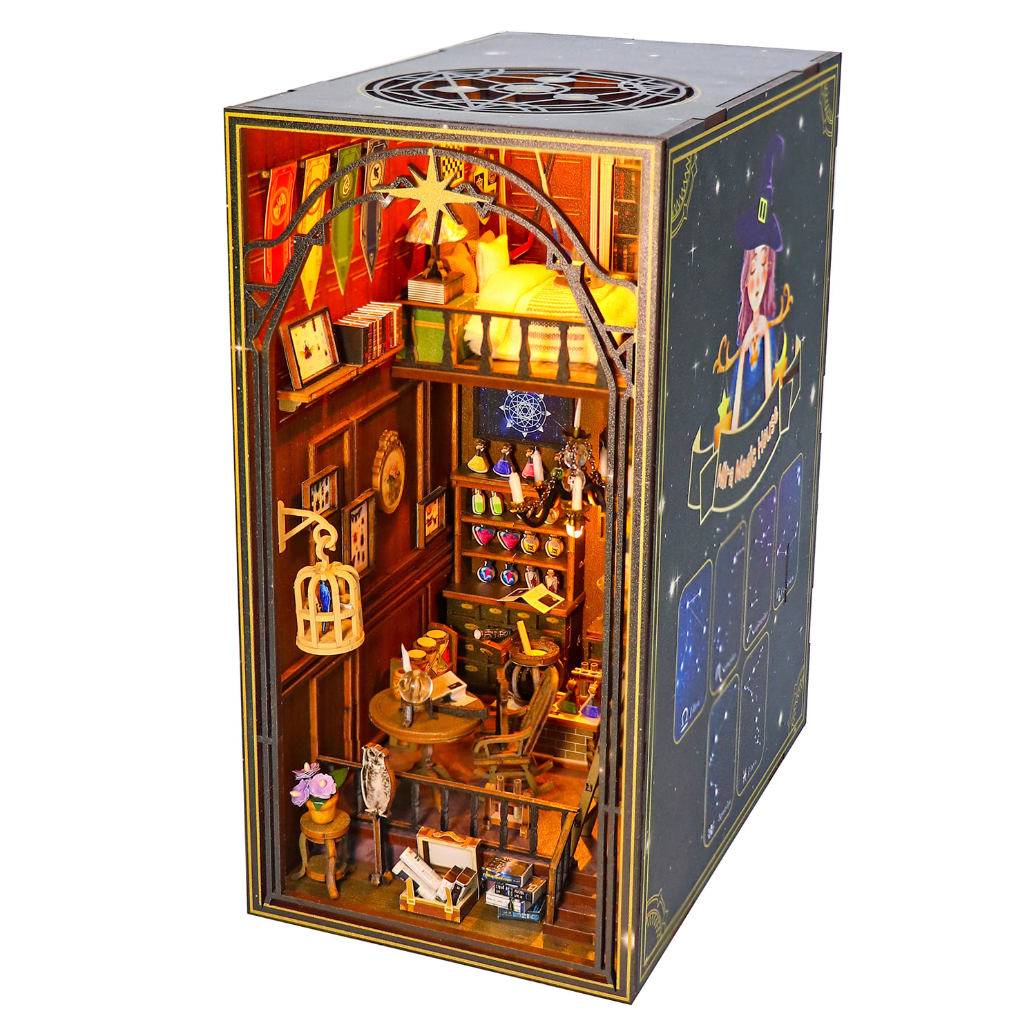 Casa Mágica Mira. Book Nook realista con gran detalle, cubierta y luces led.