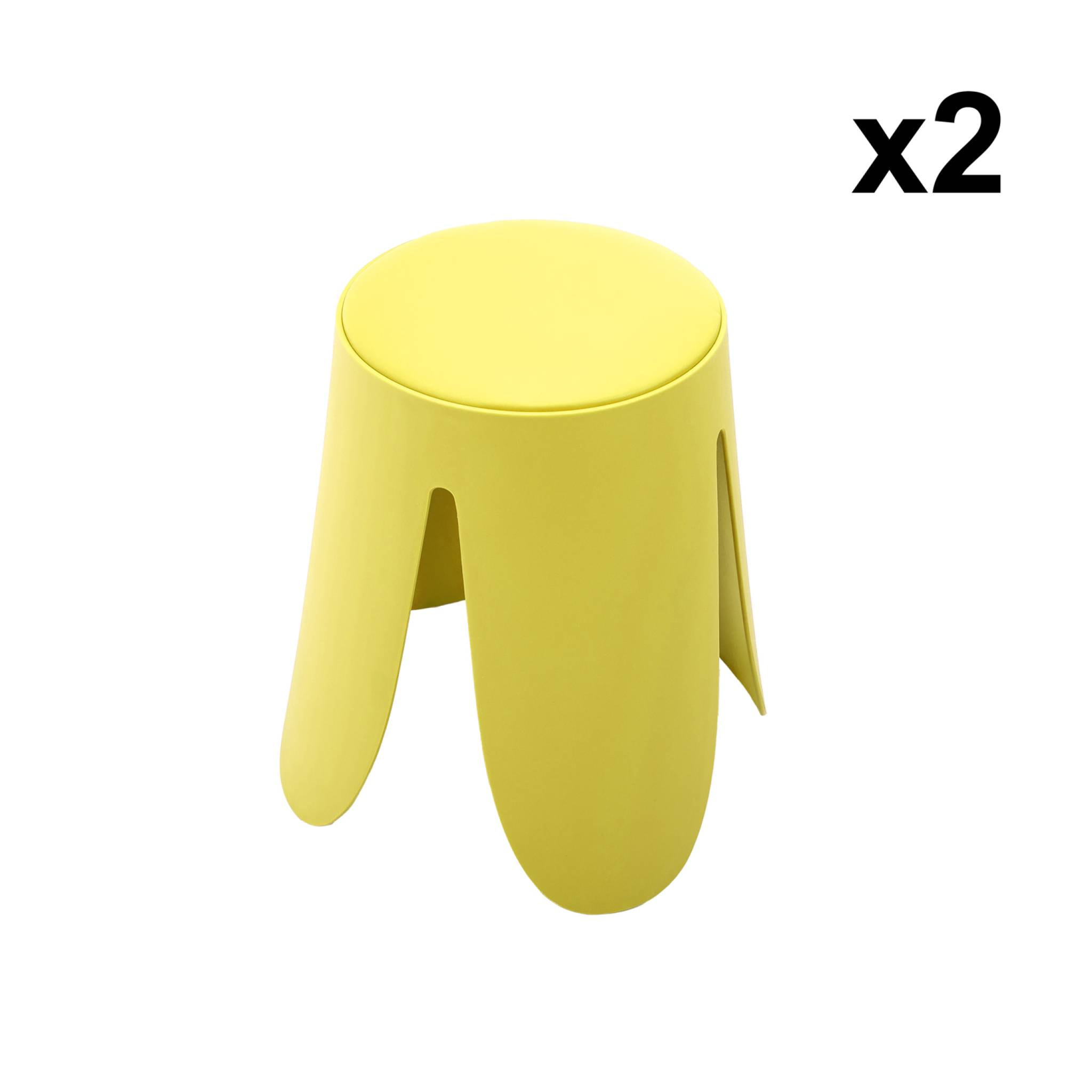 Set de 2 tabourets empilables. simili cuir jaune. NIKI. Ø30 / 44 x H46cm