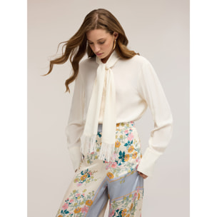 Motivi - Camisa de georgette con bufanda - Blanco
