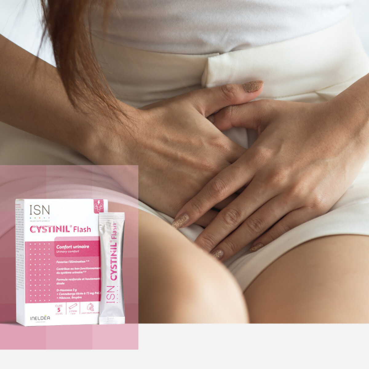 ISN - Cystinil Flash - Complément alimentaire à base de Cranberry, Hibiscus, Bruyère - Améliore le confort urinaire - Etui de 10 sticks - Cure 5 jours