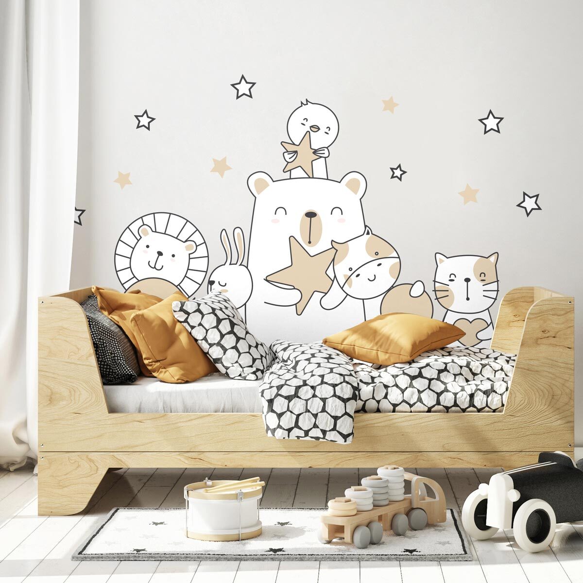 Stickers muraux | Sticker Mural Autocollant - ANIMAUX À LA PÊCHE À LA LUNE ET AUX ÉTOILES - Stickers adhésifs