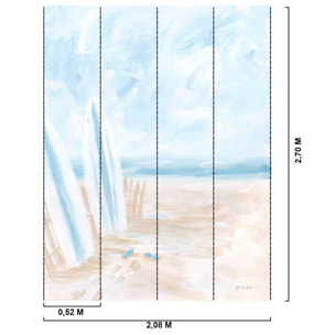 Papier peint plage aquarelle ciel bleu doux ambiance bord de mer Intissé