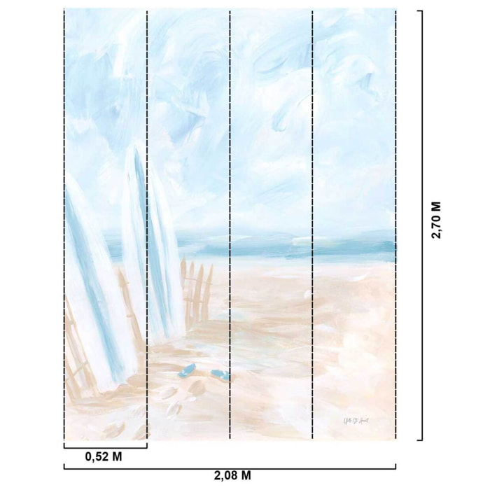 Papier peint plage aquarelle ciel bleu doux ambiance bord de mer Intissé