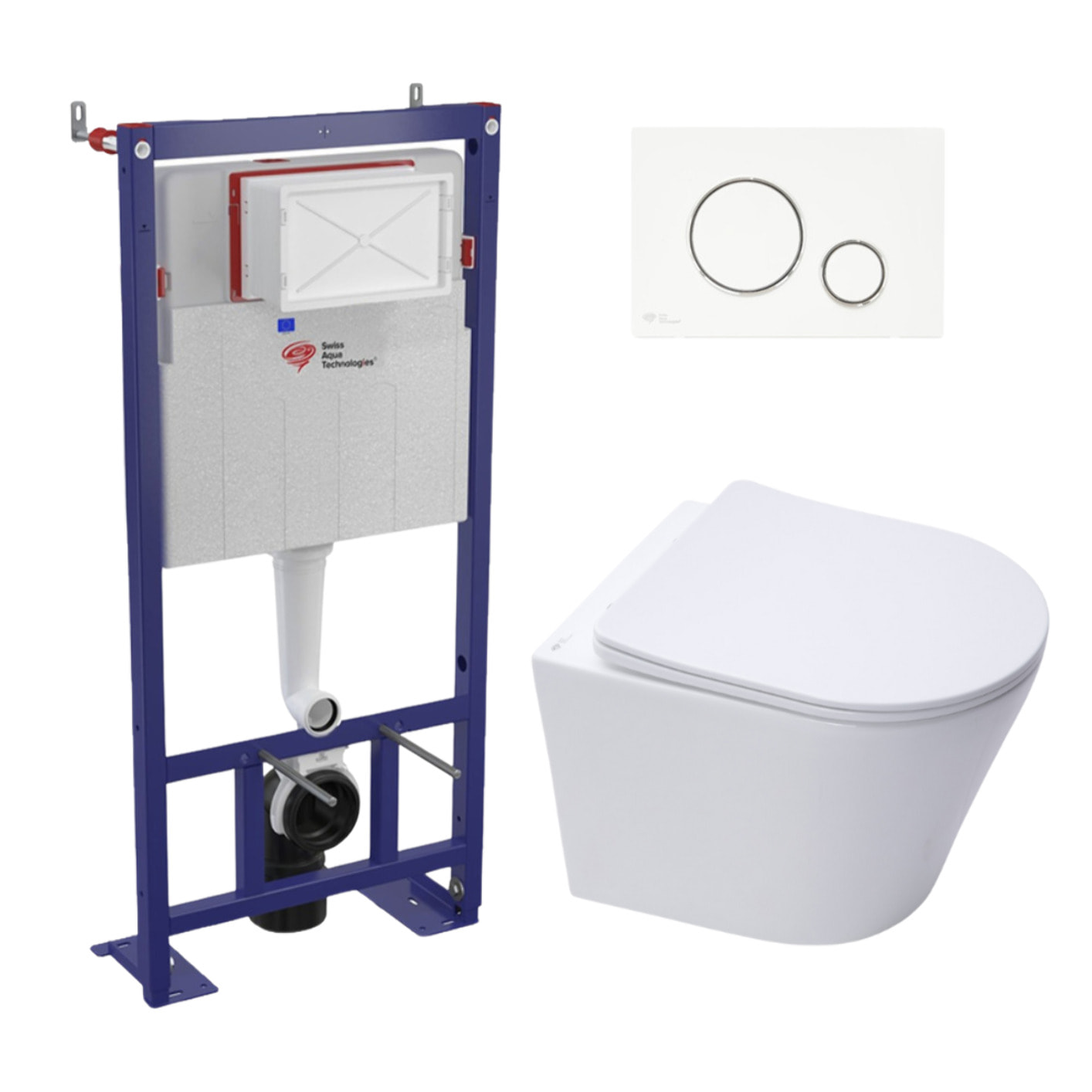Pack WC bâti-autoportant + WC SAT Infinitio sans bride fixations invisibles + Abattant softclose + Plaque blanche/chrome