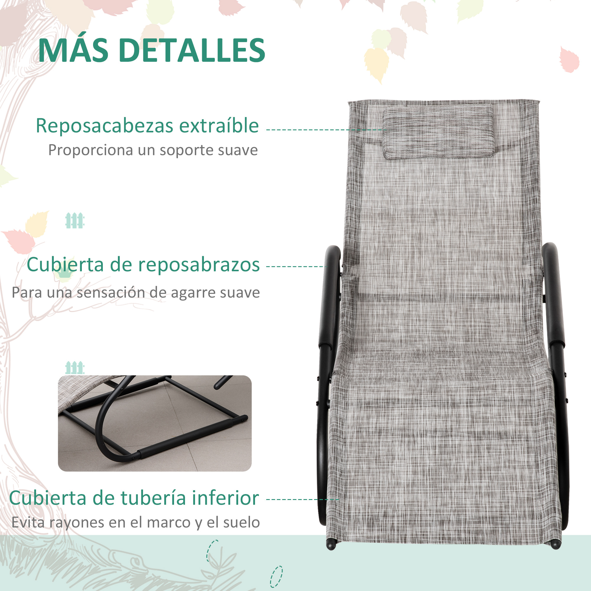 Tumbona de Jardín Ergonómica con Reposacabezas y Reposapiés 59,5x160x83 cm Gris