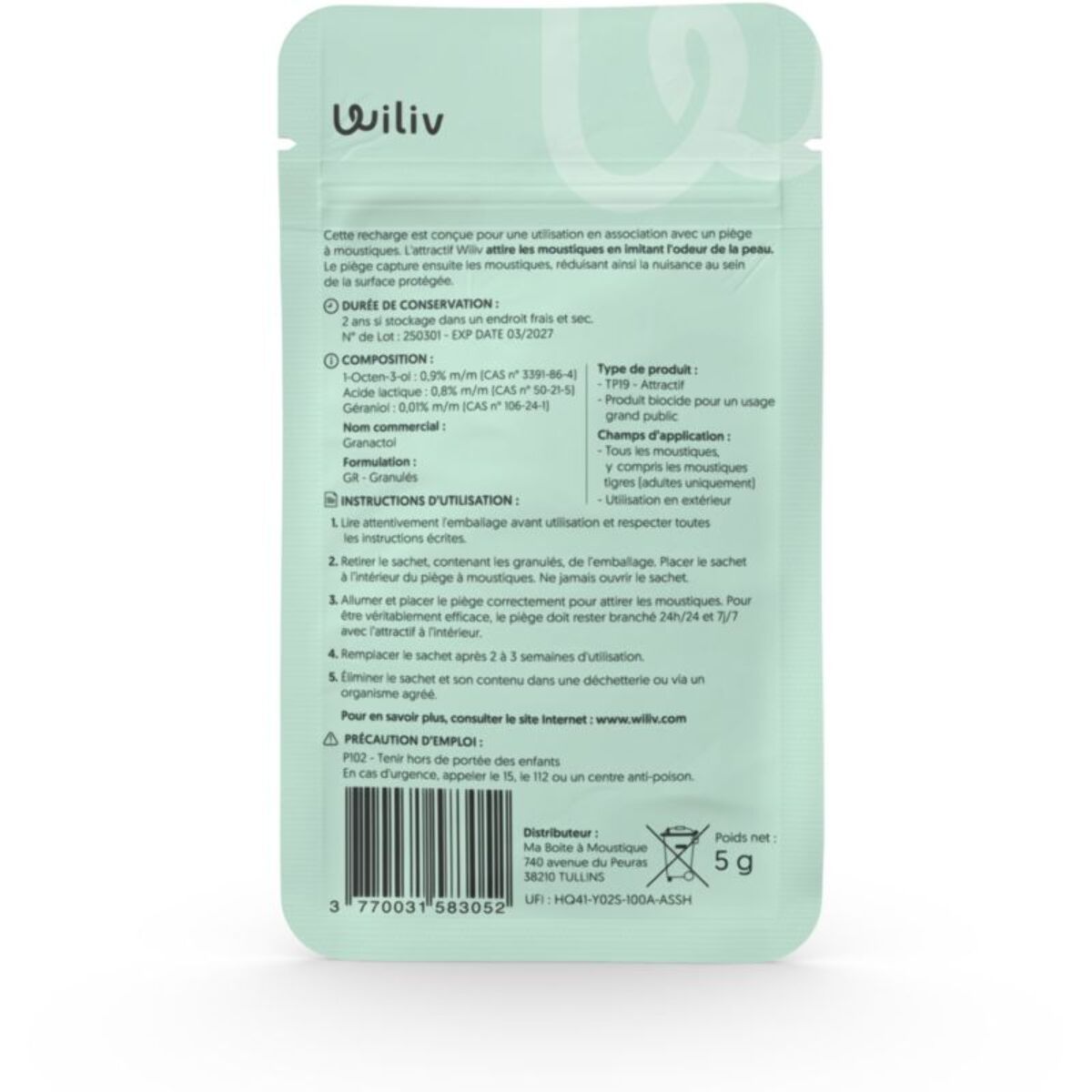 Appareil anti moustique WILIV attractif odorant