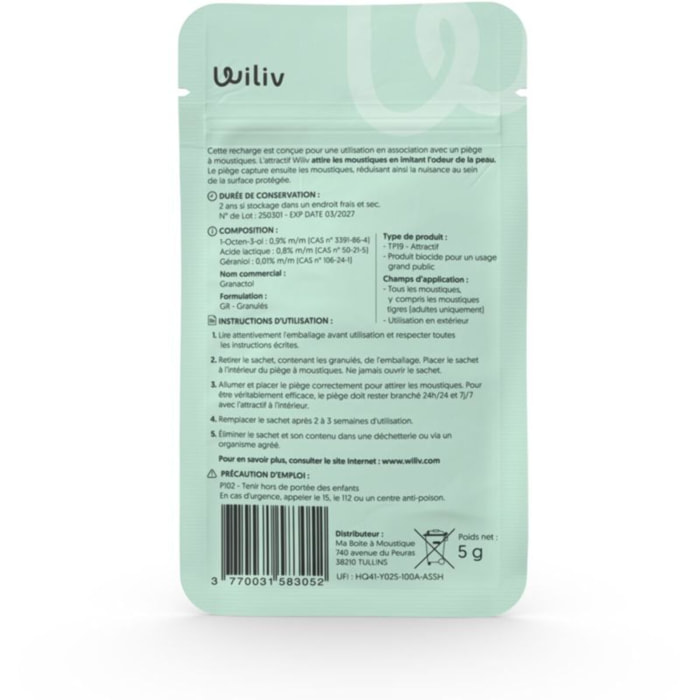 Appareil anti moustique WILIV attractif odorant