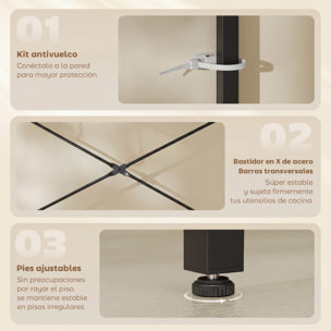 Estantería de Cocina con 2 Tomacorrientes, Estantería de Panadería Industrial con Estación de Café, Estante para Microondas, Estante Ajustable, Ganchos, 60x42x137 cm, Marrón Rústico y Negro