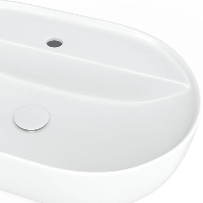 Infinitio Vasque à poser 60 x 40 x 12,5 cm, sans trop-plein + Bonde à écoulement libre - Blanc mat