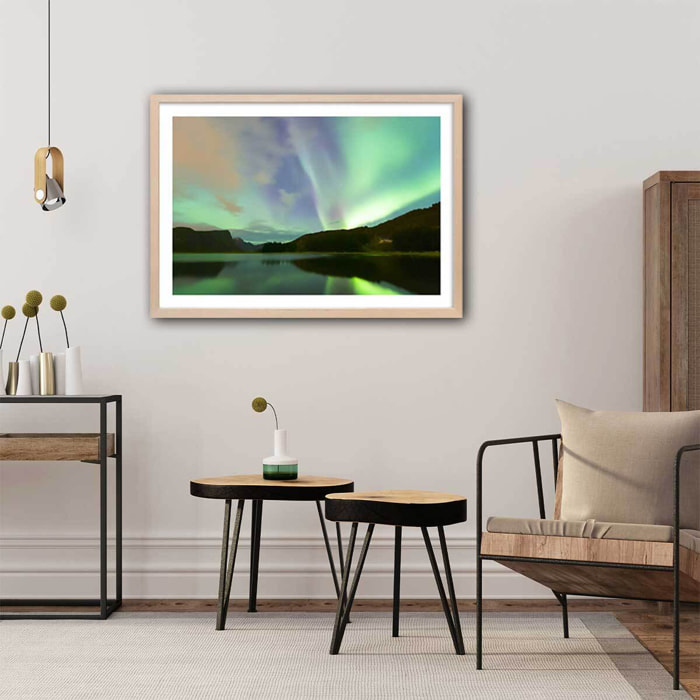 Affiche paysage norwayliht lofoten Affiche + cadre en bois - Chêne