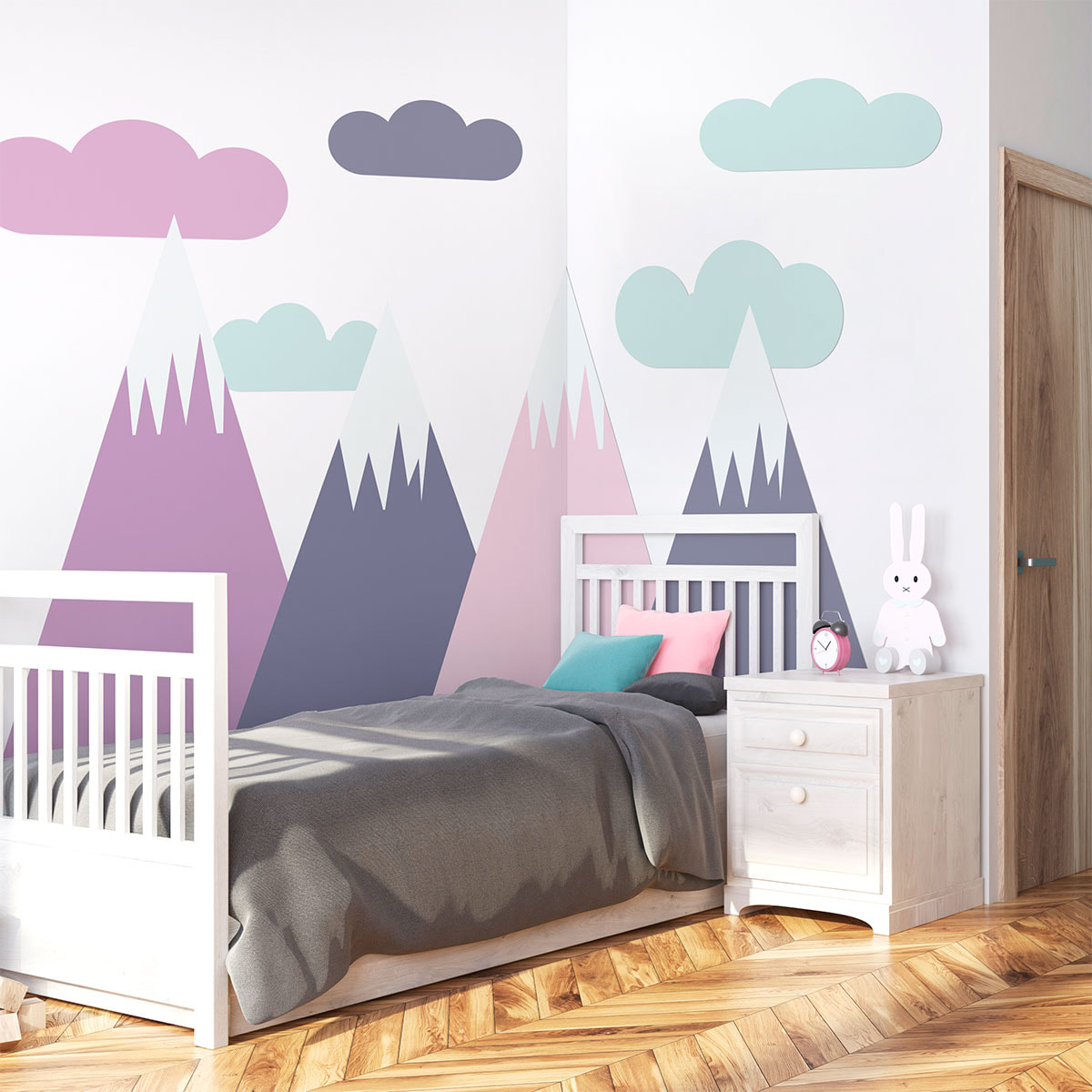 Stickers muraux enfants - Décoration chambre bébé - Autocollant Sticker mural géant enfant montagnes scandinaves SIMKA