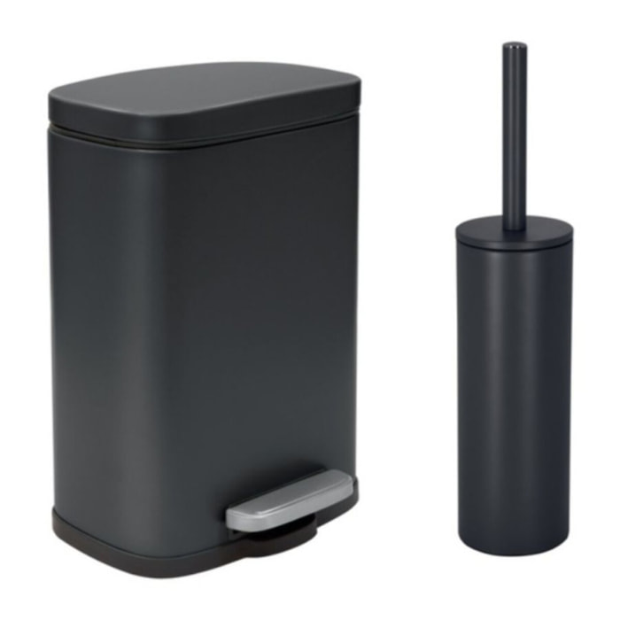Set Poubelle à  pédale 5L & Brosse Wc AKIRA Noir mat Spirella