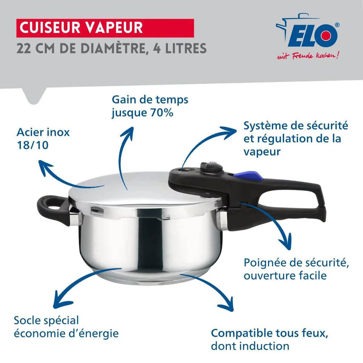 Autocuiseur vapeur en acier inoxydable Elo Praktika