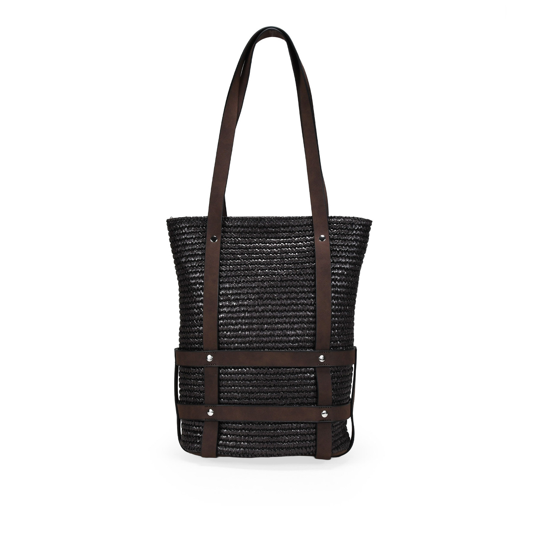 Bolso de hombro marrón en rafia con arnés