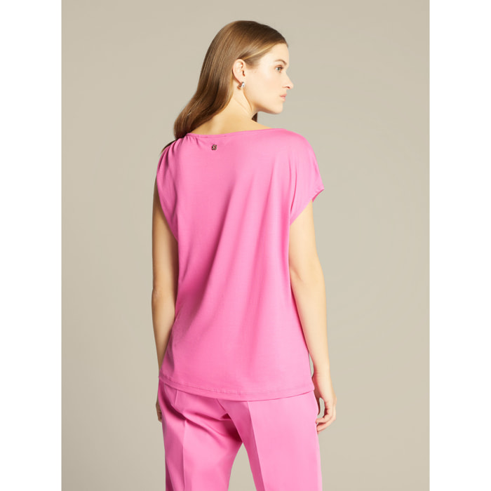 Elena Mirò - T-shirt con nodo su una spalla - Fucsia