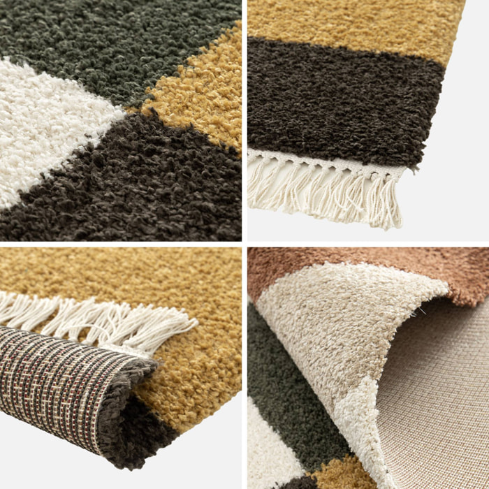 Tapis intérieur shaggy motif géométrique multicolore avec franges Will 120x170cm