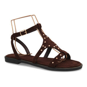 Sandalia plana elegante mujer tachuelas