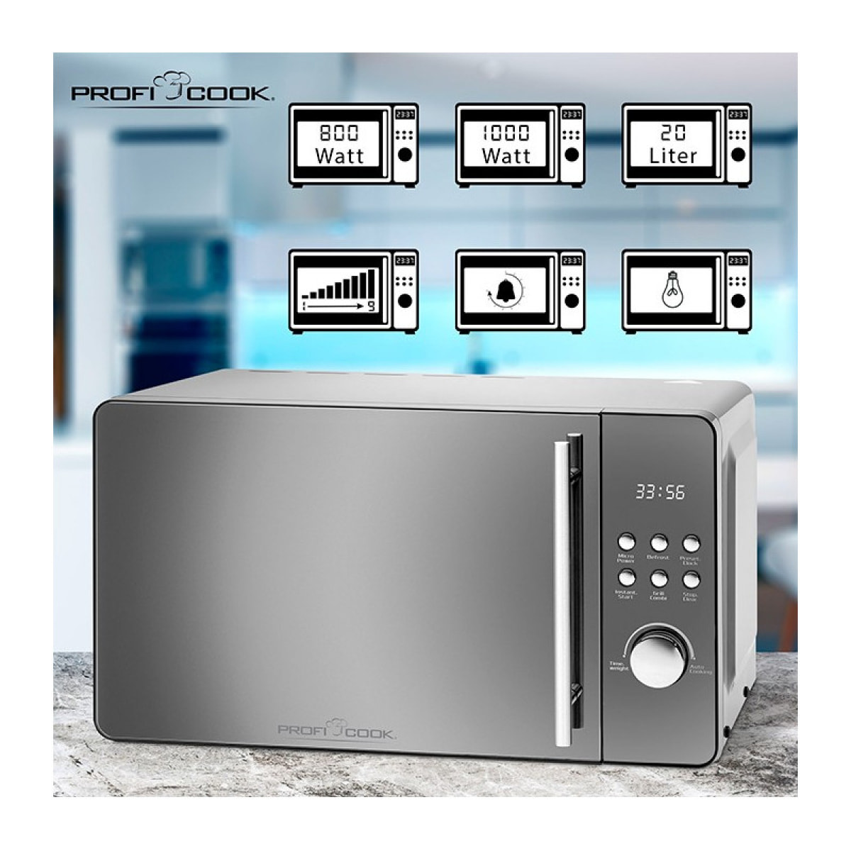 Micro-ondes avec gril 2en1 20L 1280W Proficook PC-MWG 1175 Silver