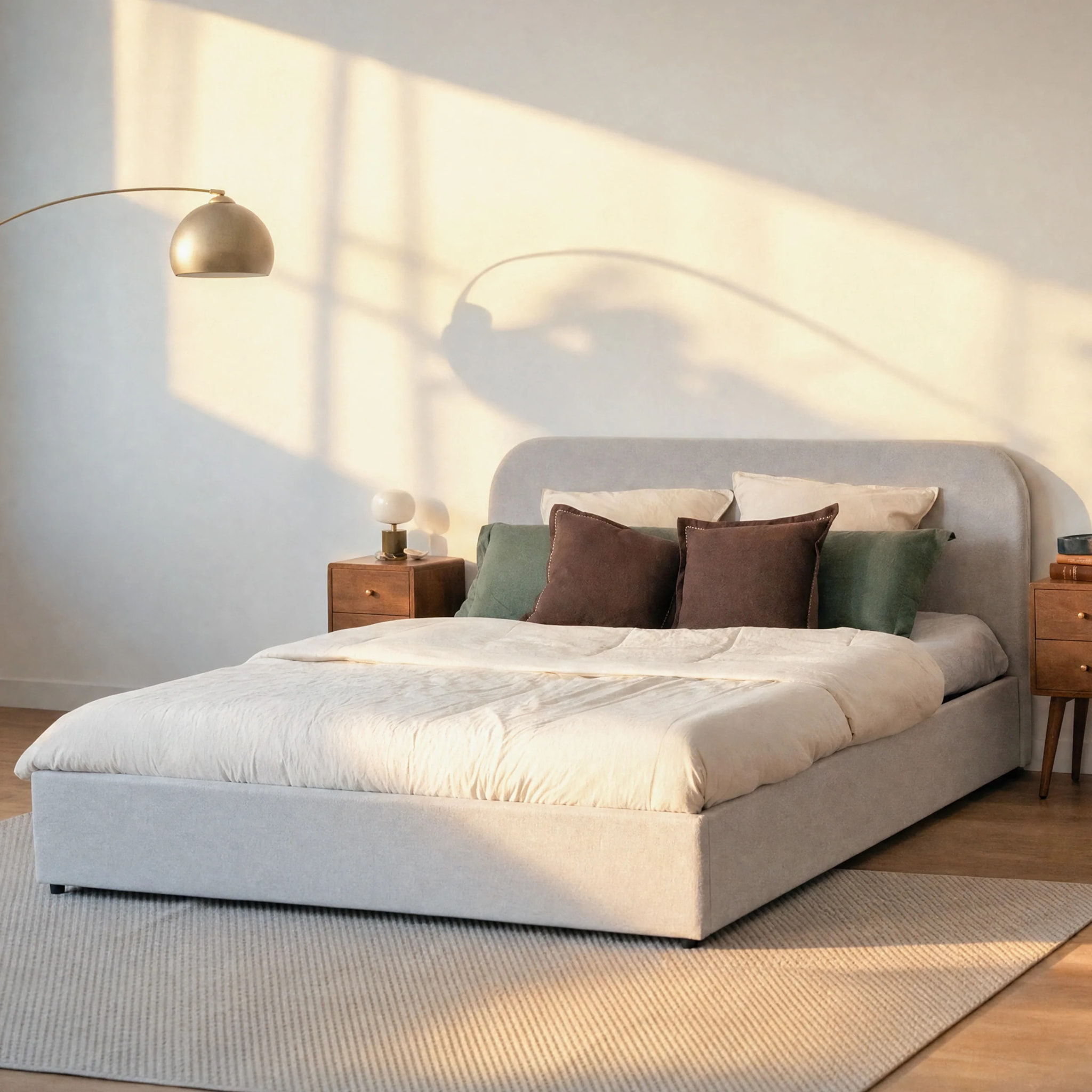 Lit double avec coffre 160x200 cm en tissu gris/beige - Tilly