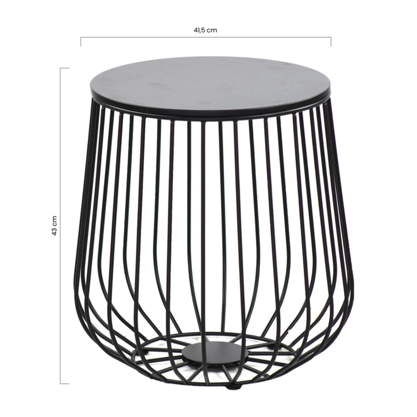 Tavolino da caffè 41,5x43 cm nero in metallo con ripiano in legno