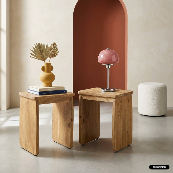 Table de chevet, table d'appoint exotique bois d'acacia (lot de 2) ASHA