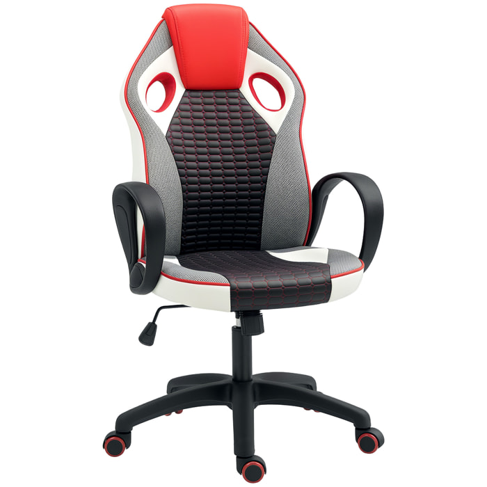 Silla Gaming Tapizada en PU y Malla Silla Gamer Giratoria con Función de Basculante Altura Ajustable para Hogar Oficina Estudio Multicolor