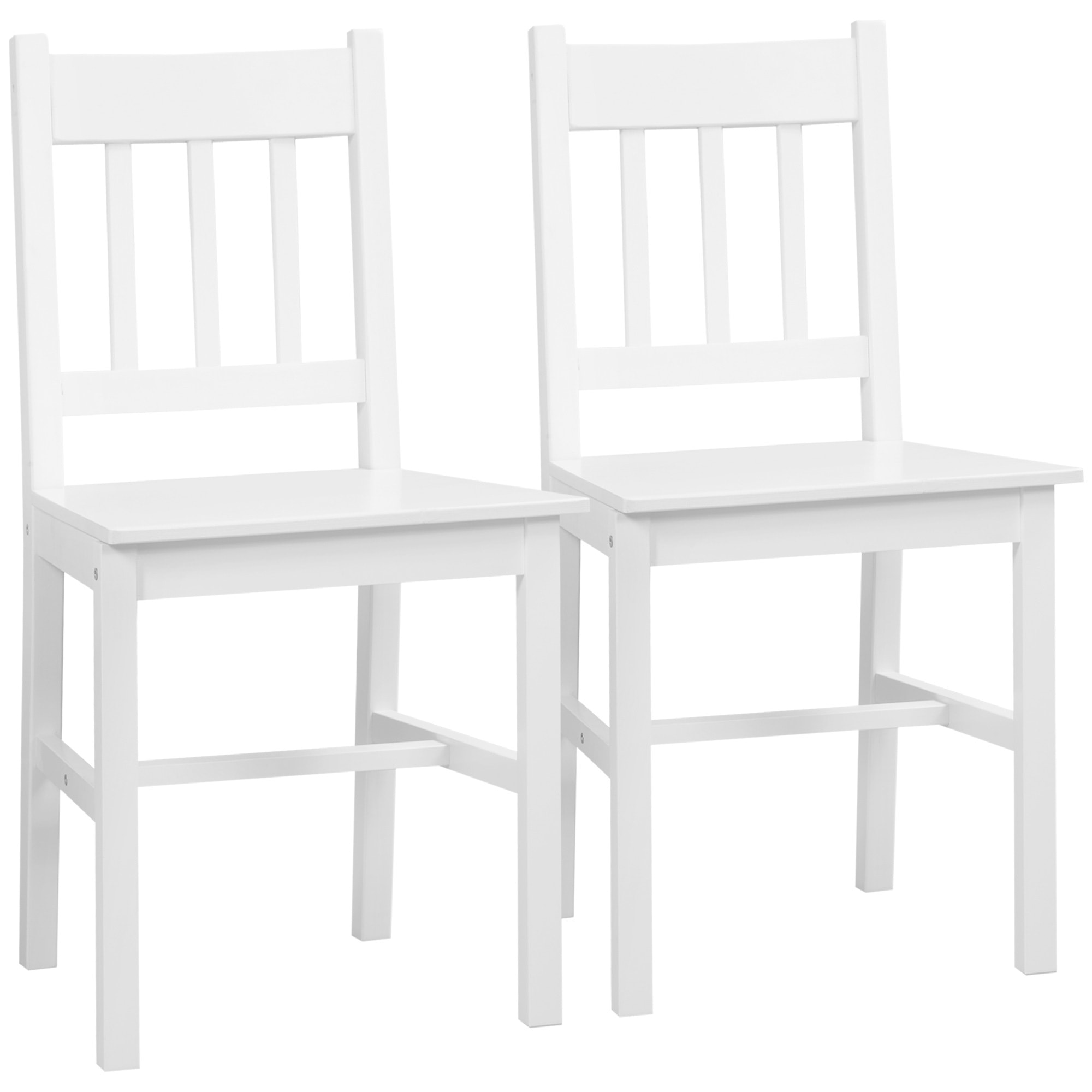 Juego de 2 Sillas de Comedor Blancas Silla de Cocina con Respaldo de Listones Estructura de Madera de Pino para Salón Restaurante Carga 120 kg 41x46,5x85,5 cm