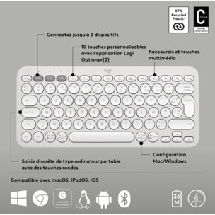 Clavier sans fil LOGITECH Pebble 2 K380s Blanc cassé