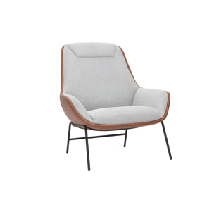 Fauteuil design marron avec tissu effet velours texturé gris et métal noir MARCEAU