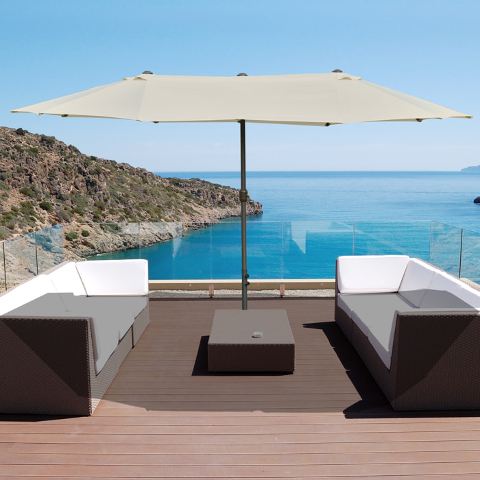 Sombrilla Doble 4,55x2,65 m Sombrilla Terraza Exterior con Manivela Manual Resistente al Agua y Protección Solar Sombrilla Grande para Terraza Playa Piscina Crema