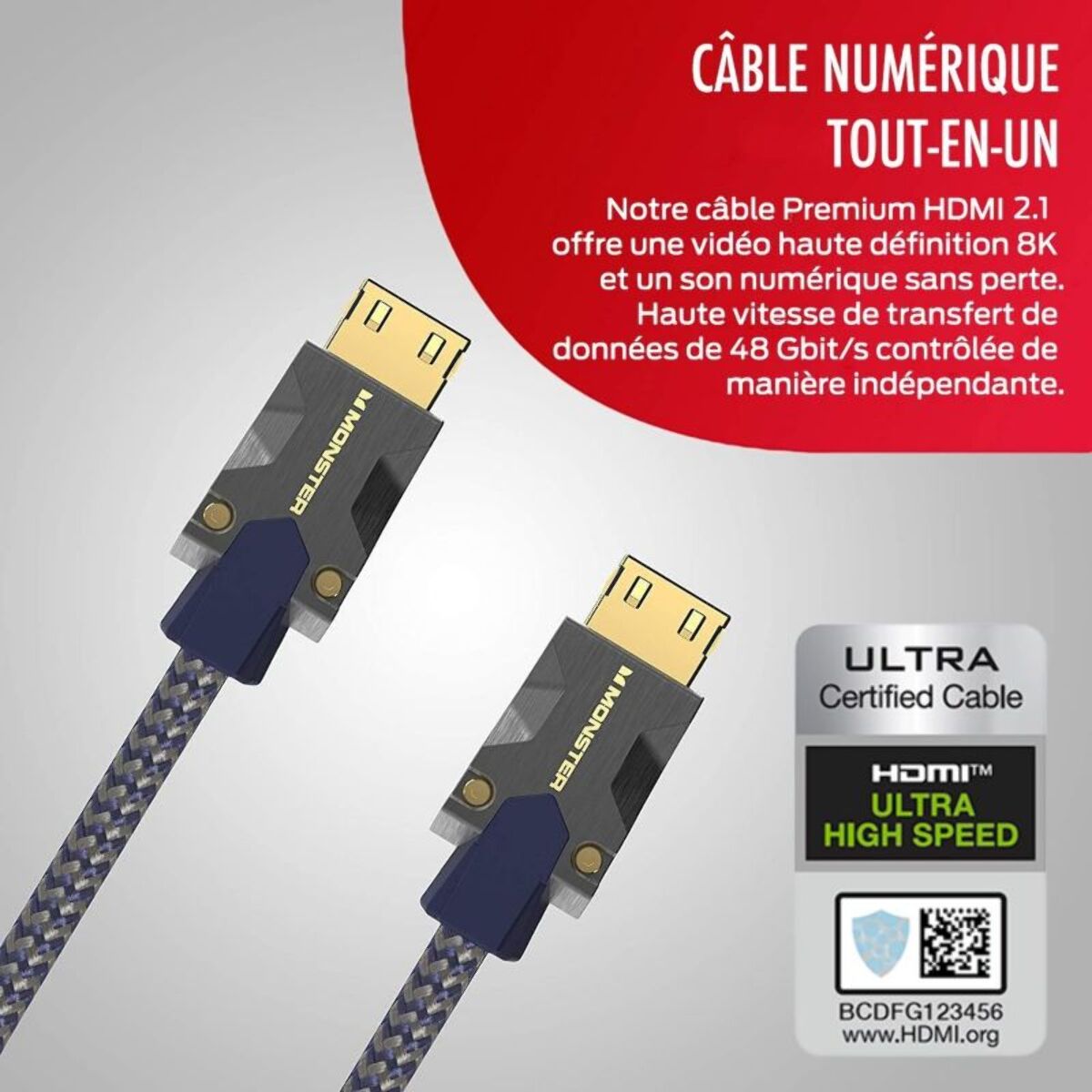 Câble HDMI MONSTERCABLE M3000 UHD 8K DOLBYVISION HDR 48GBPS 1.5M