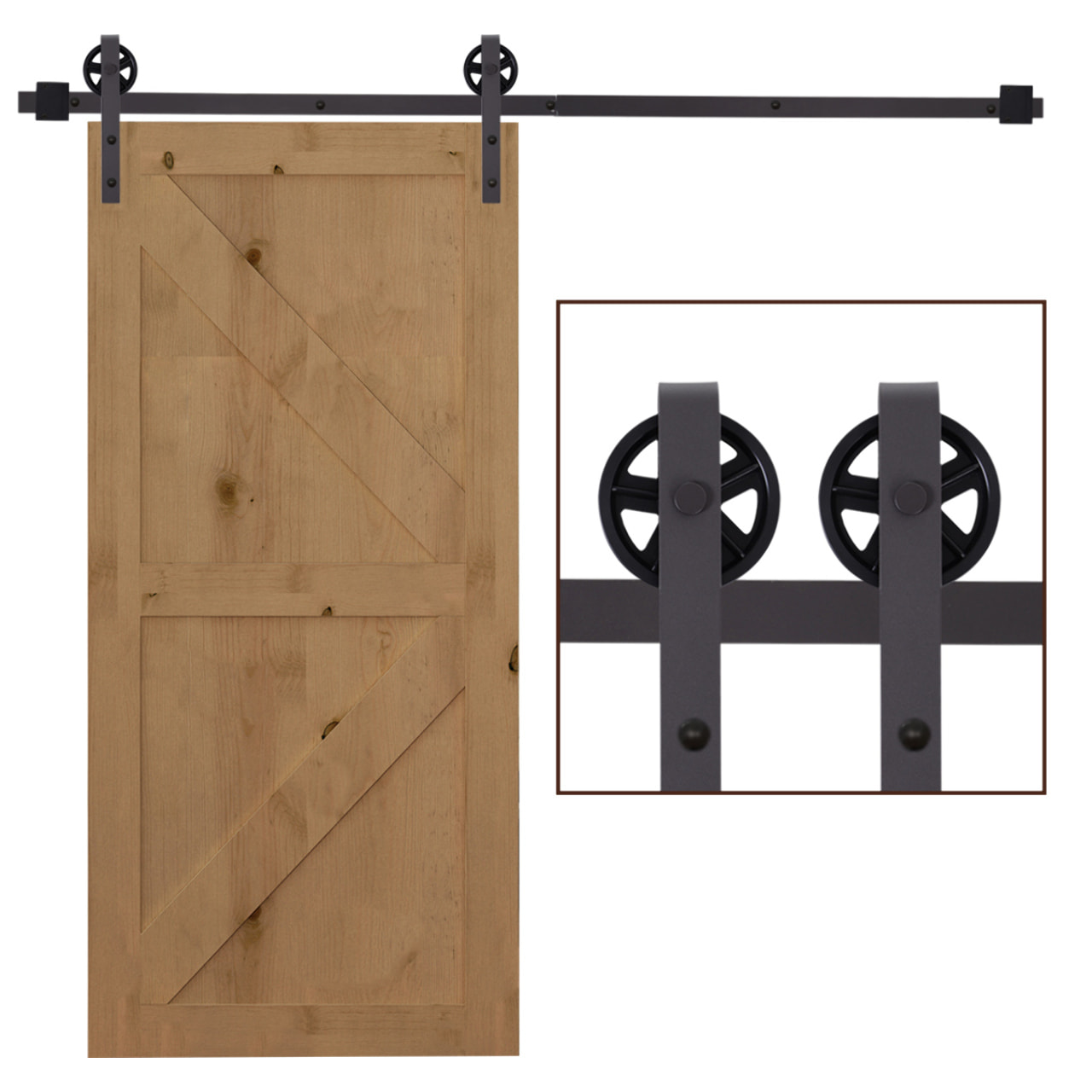 6FT/183cm Herraje para Puerta Corredera Kit de Accesorios para Puerta Corrediza de Madera con Guía de Suelo Riel de Acero al Carbono Café Oscuro