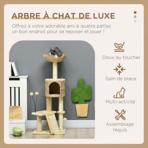 Arbre à chat style cosy chic griffoirs grattoir sisal naturel équipement multiple peluche jacinthe d'eau beige