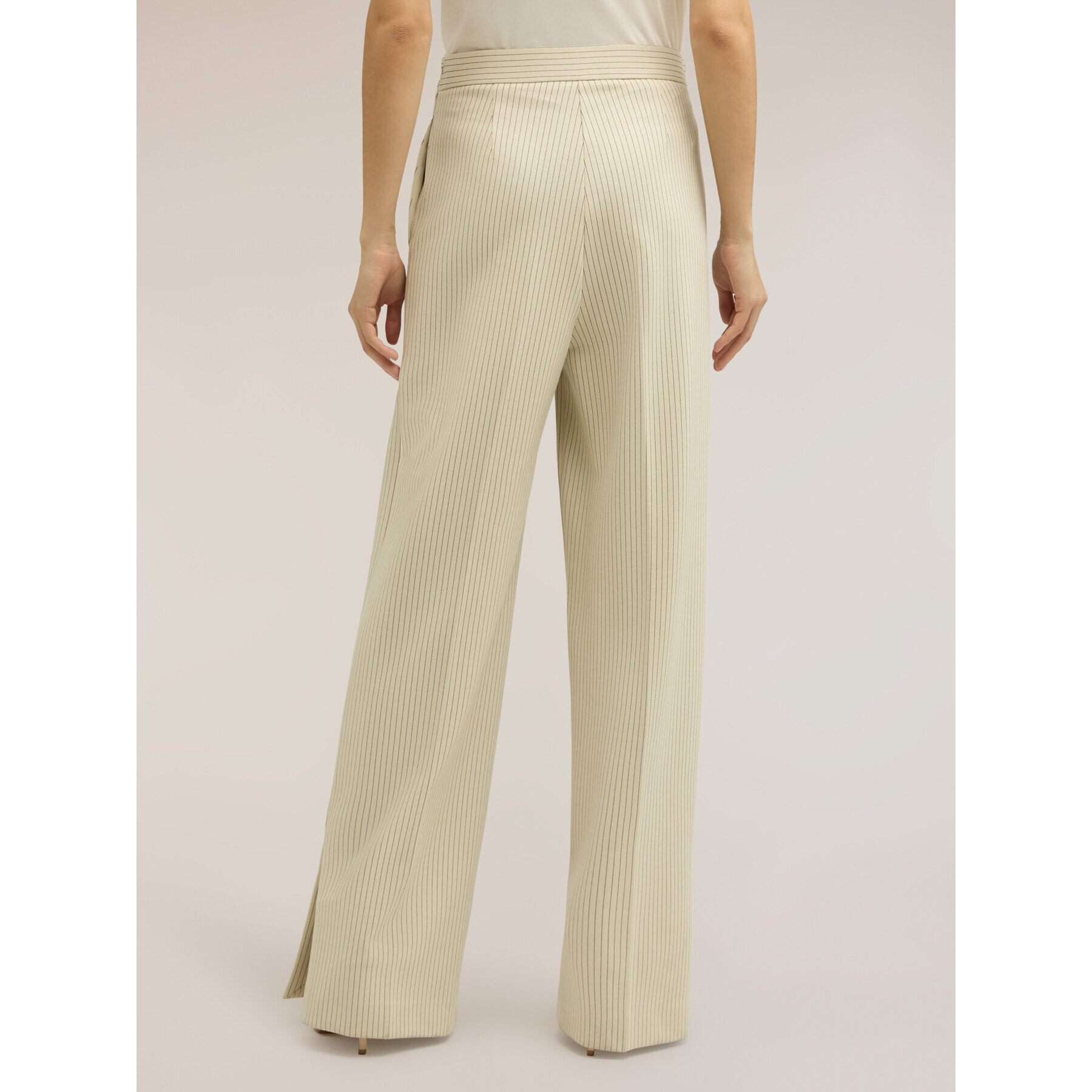 Motivi - Pantalones palazzo en punto Milano a rayas con abertura - Blanco