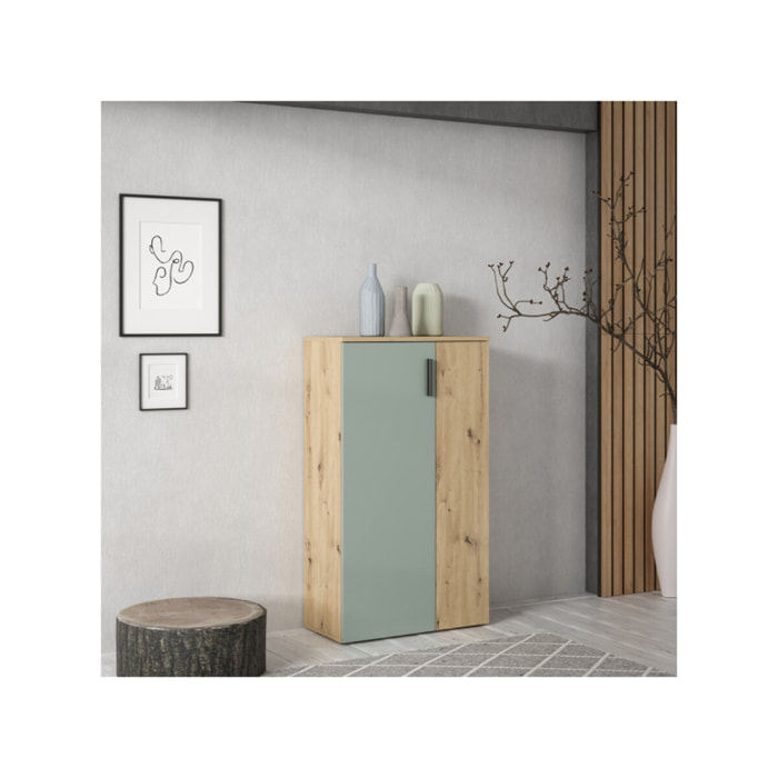 Armoire Meuble à Chaussures bois de chêne rustique et vert sauge – SHOES