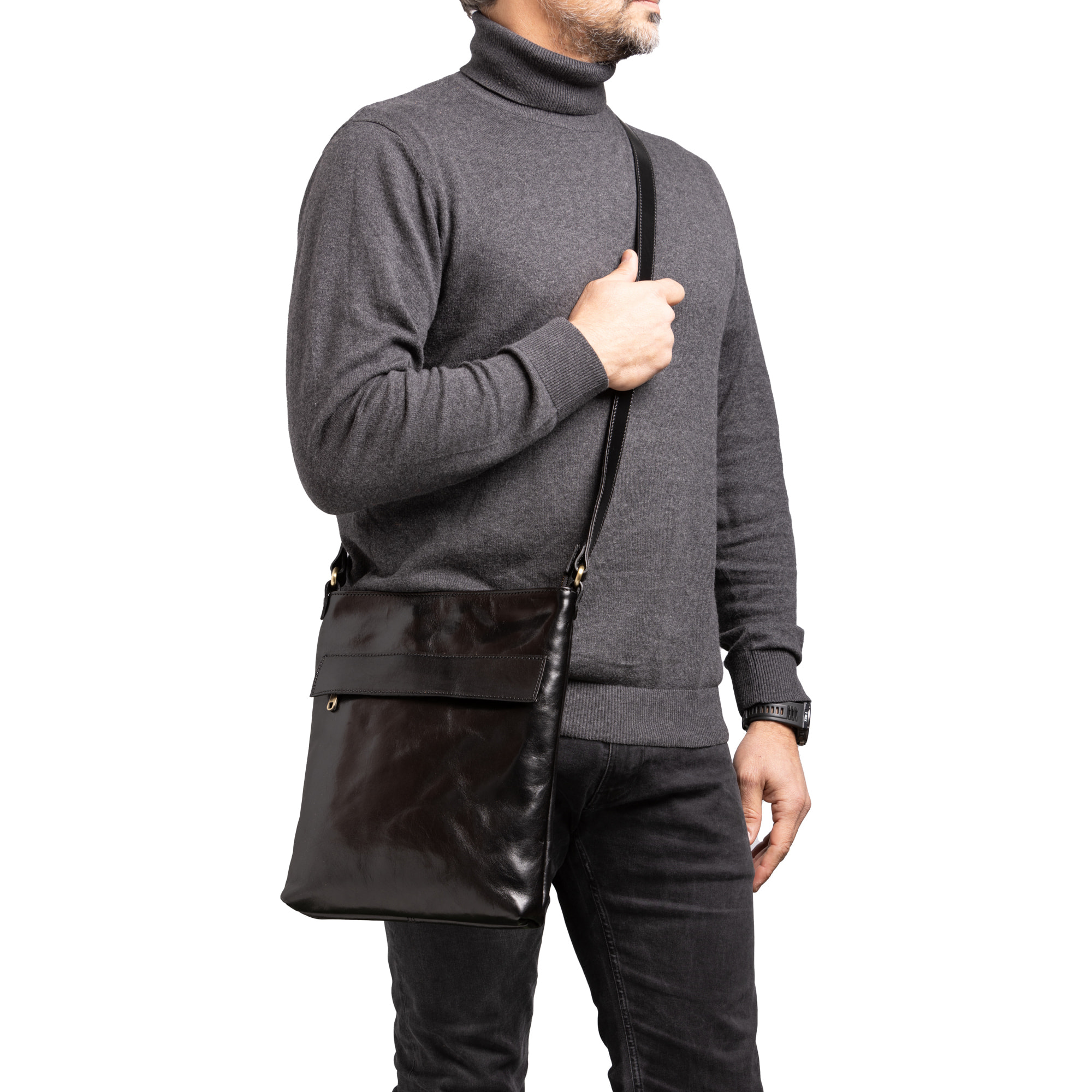 Borsa a tracolla  da uomo In Vera pelle Made in Italy 26x34x5 cm