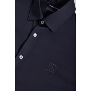 Camicia slim blu marino in popeline con logo Polo Club