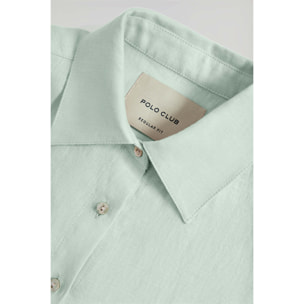 Camicia verde polvere in lino con particolare ricamato Rigby Go